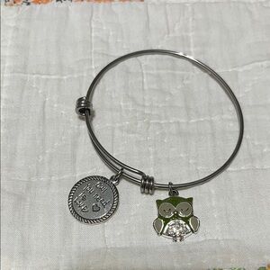 Silver Bangle Bracelet with Owl Charm